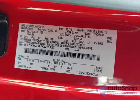 2018 Ford F-150 Xlt из США, поврежденный, VIN 1FTEX1CP0JKG11927